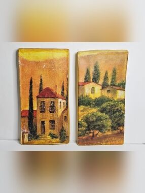 Sharon Kurtz Signed Hand Cast Fresco Plaque Tuscan Villa Italian Landscape Art